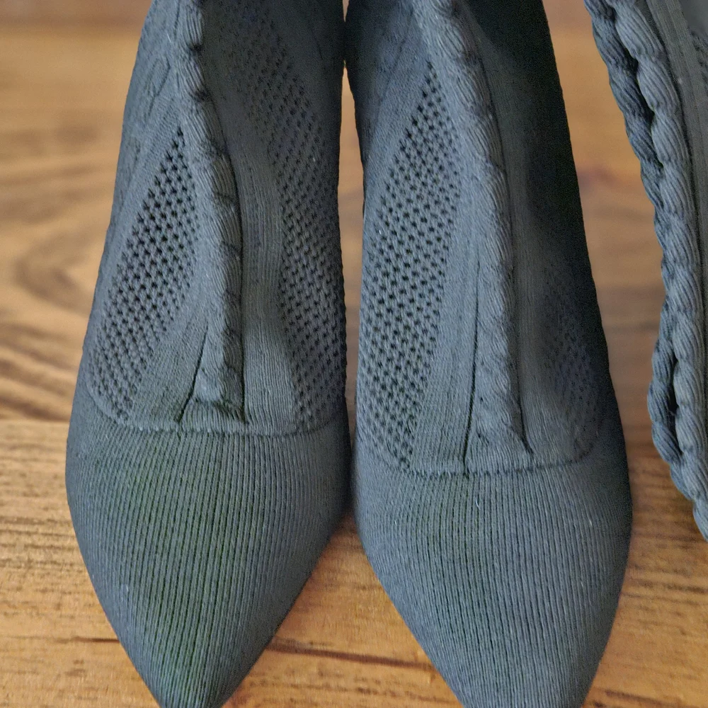Charles David Black Stretch Textured Heeled Knee Boots - Picture 6 of 7